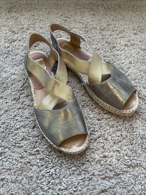 kanna Metallic Gold and Silver Crisscross Espadrilles